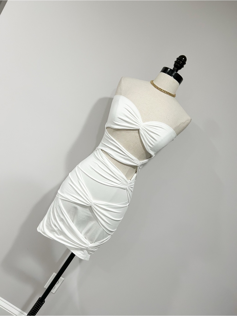 Strapless White Cutout Ruched Mini Dress